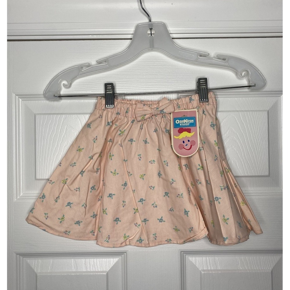 Vintage Oshkosh B' Gosh Kid Girls Cotton Pleated‎ Skirt Pink Flowers 3T New